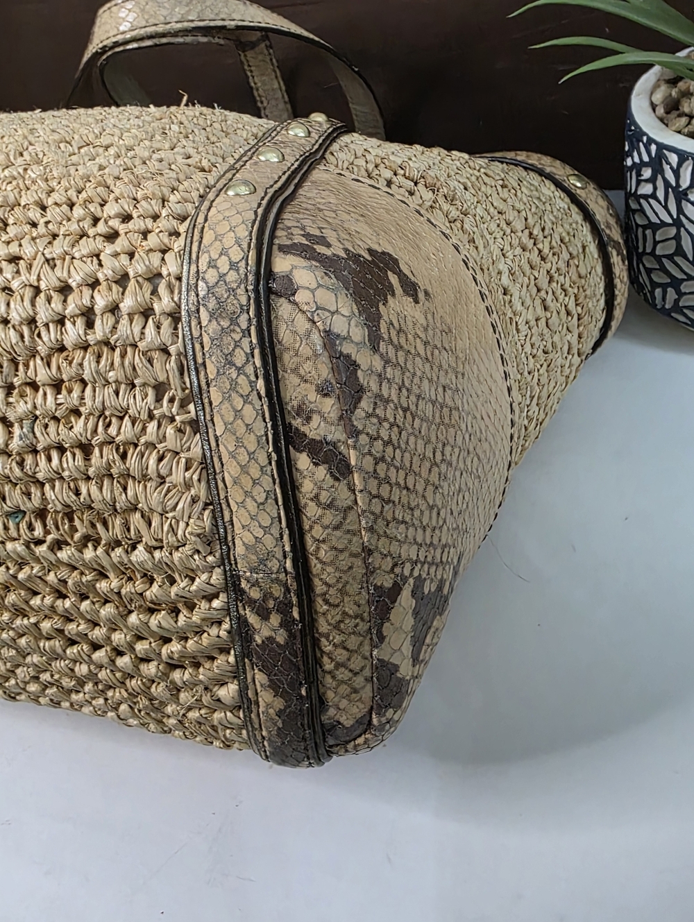 Coach Python Natalie Raffia Shoulder Bag - Picture 10 of 12